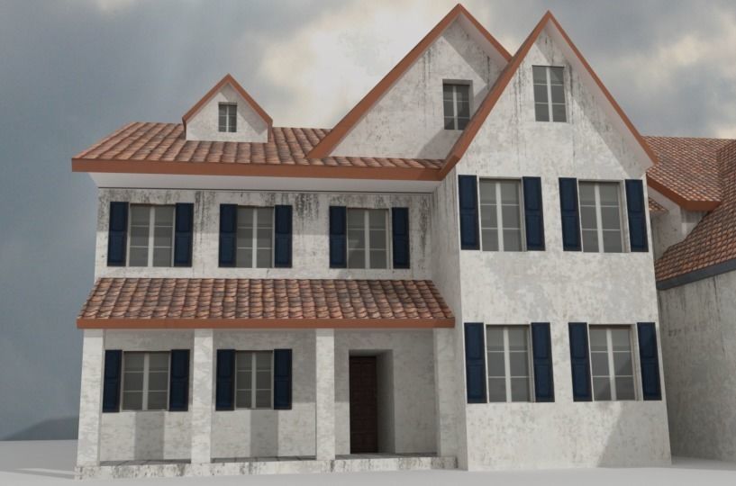 Colonial house Low-poly 3D model_12