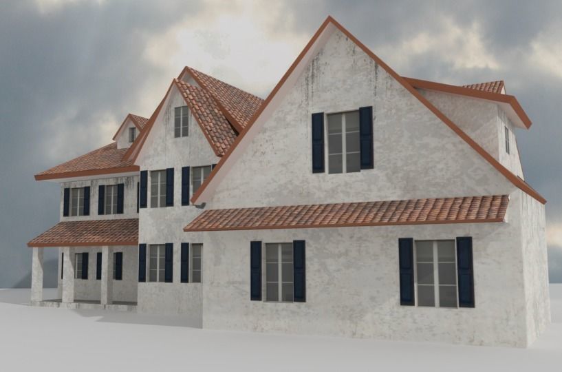 Colonial house Low-poly 3D model_6