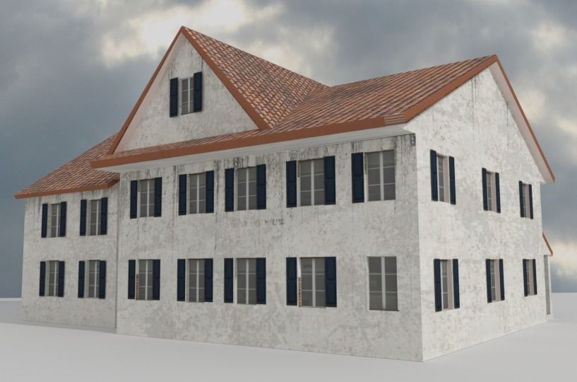 Colonial house Low-poly 3D model_9