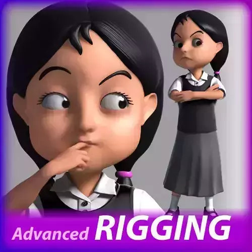Cartoon school Girl rigged 3D model 3D model