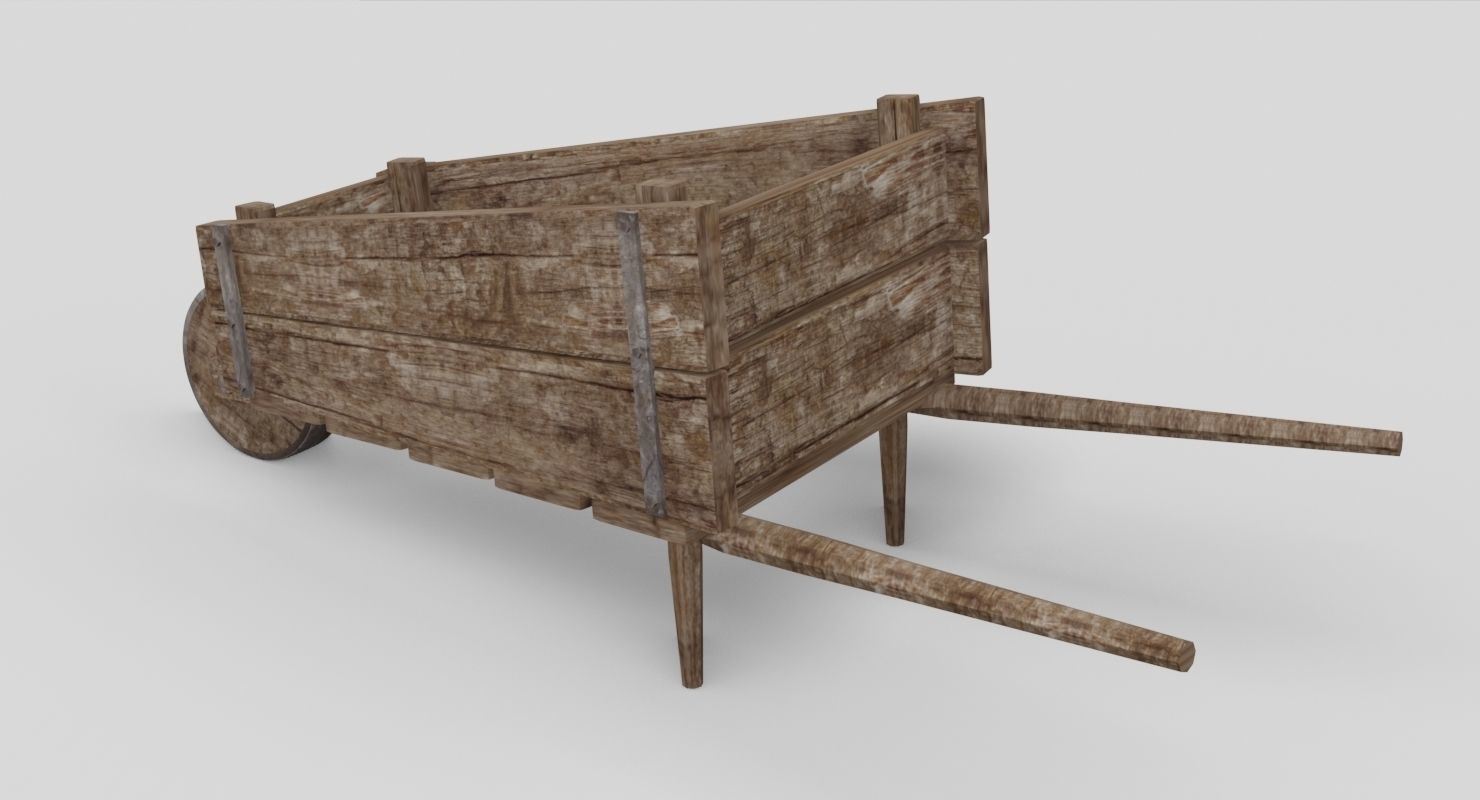 Wooden barrow Free low-poly 3D model_3