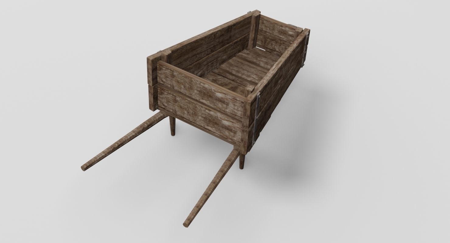 Wooden barrow Free low-poly 3D model_4