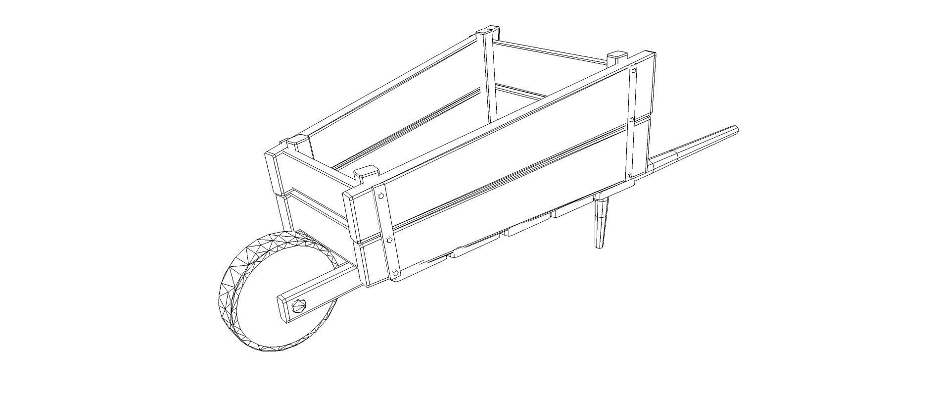 Wooden barrow Free low-poly 3D model_7