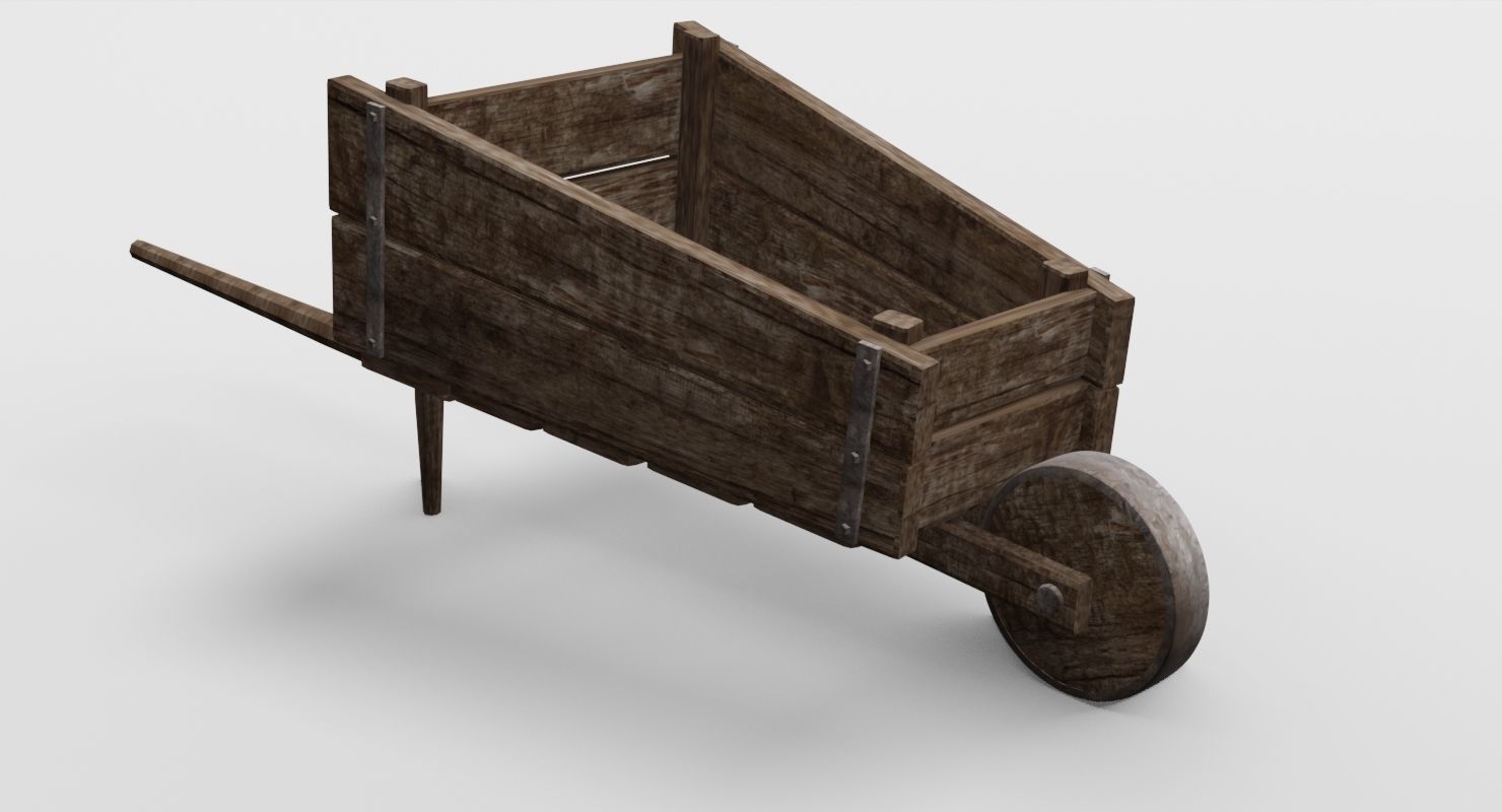 Wooden barrow Free low-poly 3D model_2