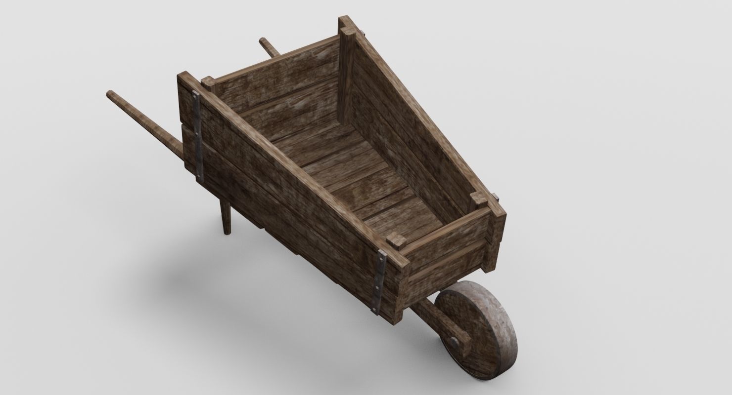 Wooden barrow Free low-poly 3D model_5