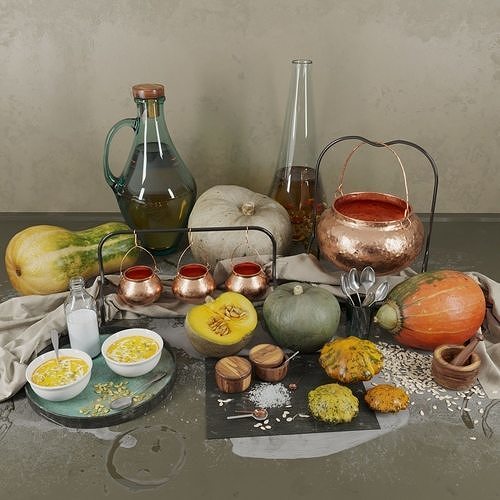  Decor set with pumpkins 3D model