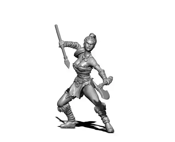 Huntress 3D print model female figure holding sword 3D print model