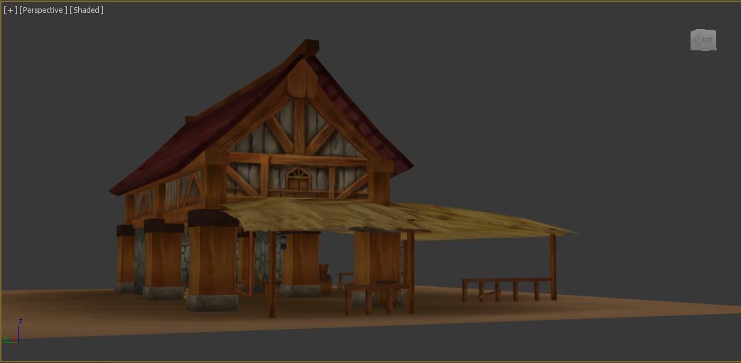 house wooden with roof Low-poly 3D model_1
