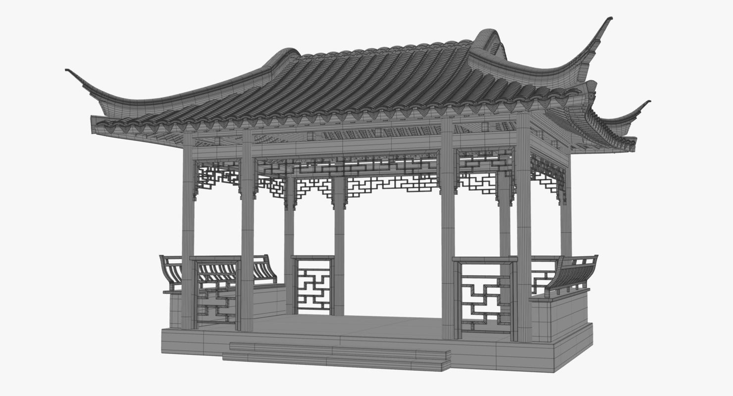 Chinese Rectangle Pavilion 3D model_10