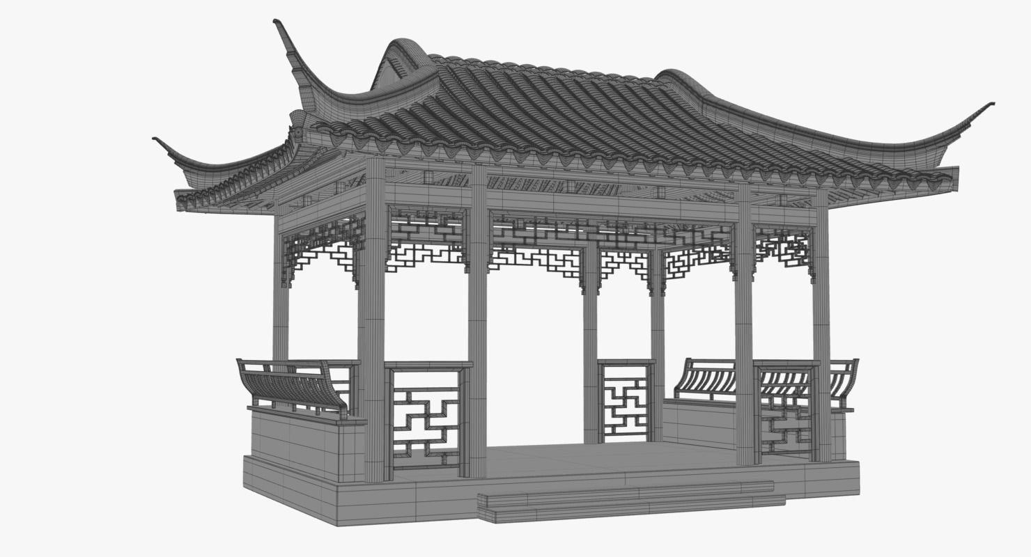 Chinese Rectangle Pavilion 3D model_12