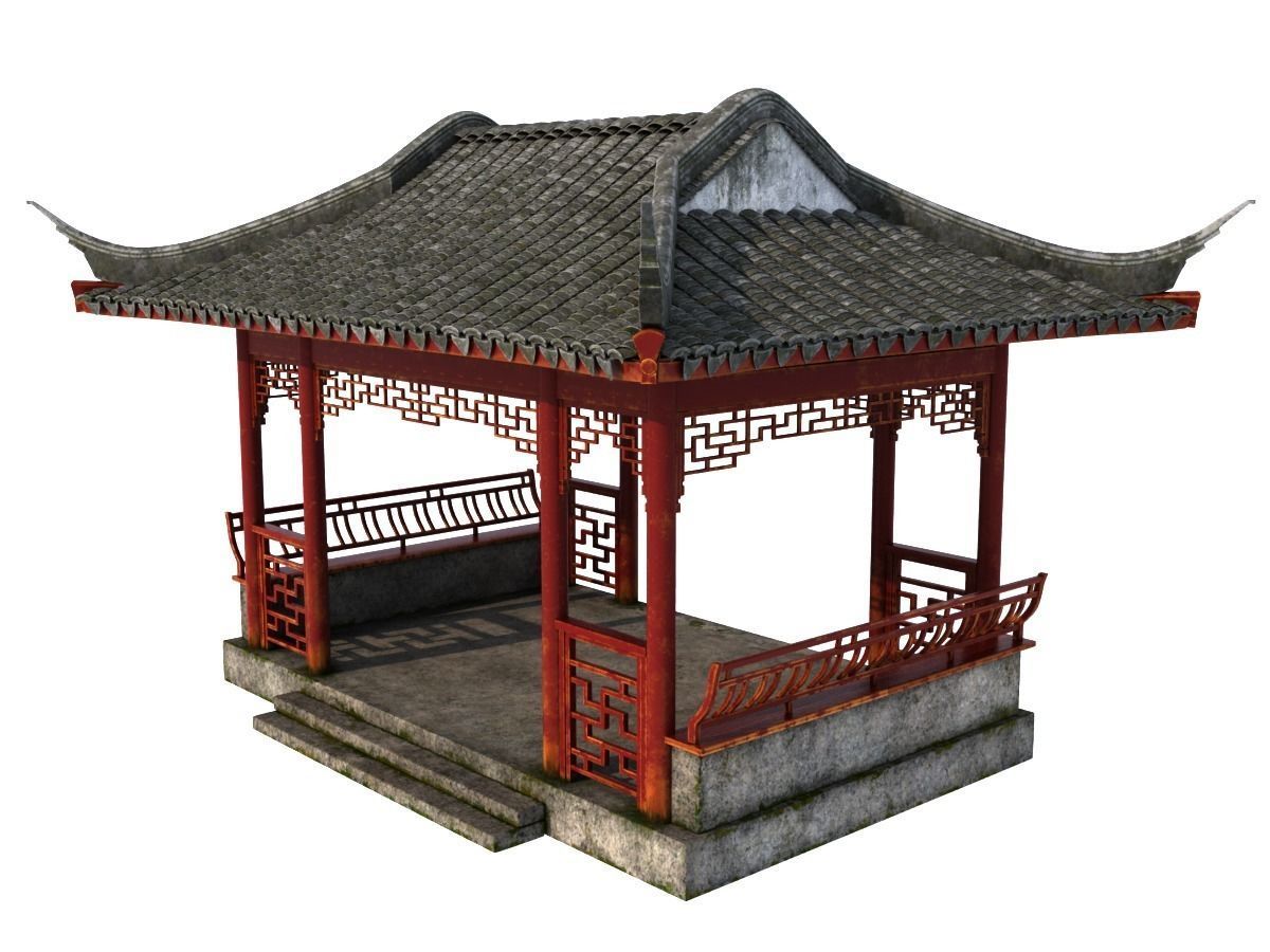 Chinese Rectangle Pavilion 3D model_1