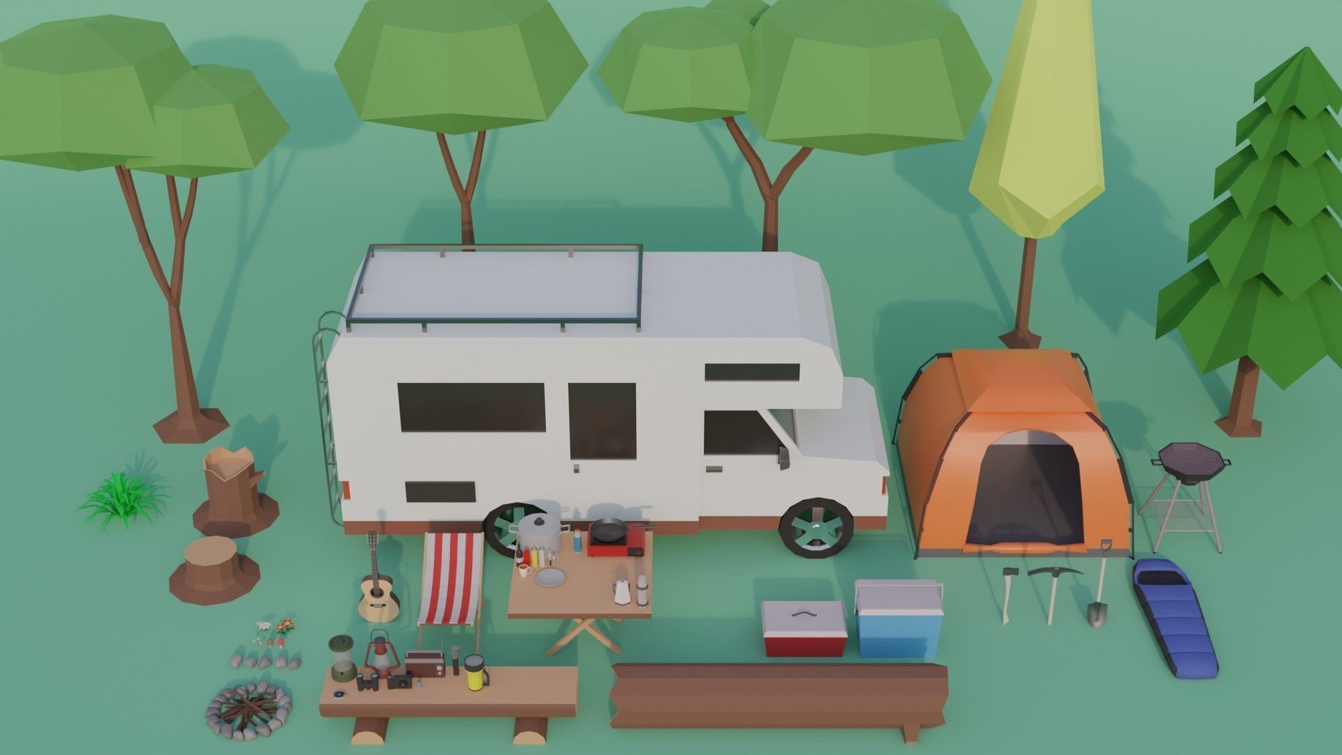 Campsite -  Camping Pack Low-poly 3D model_1
