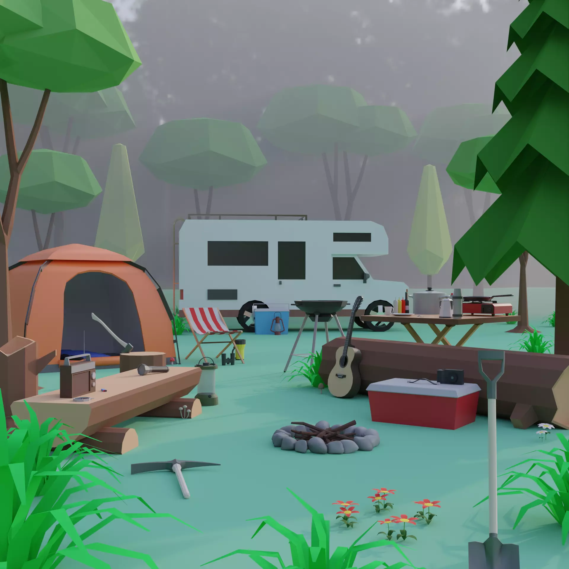 Campsite -  Camping Pack Low-poly 3D model_0