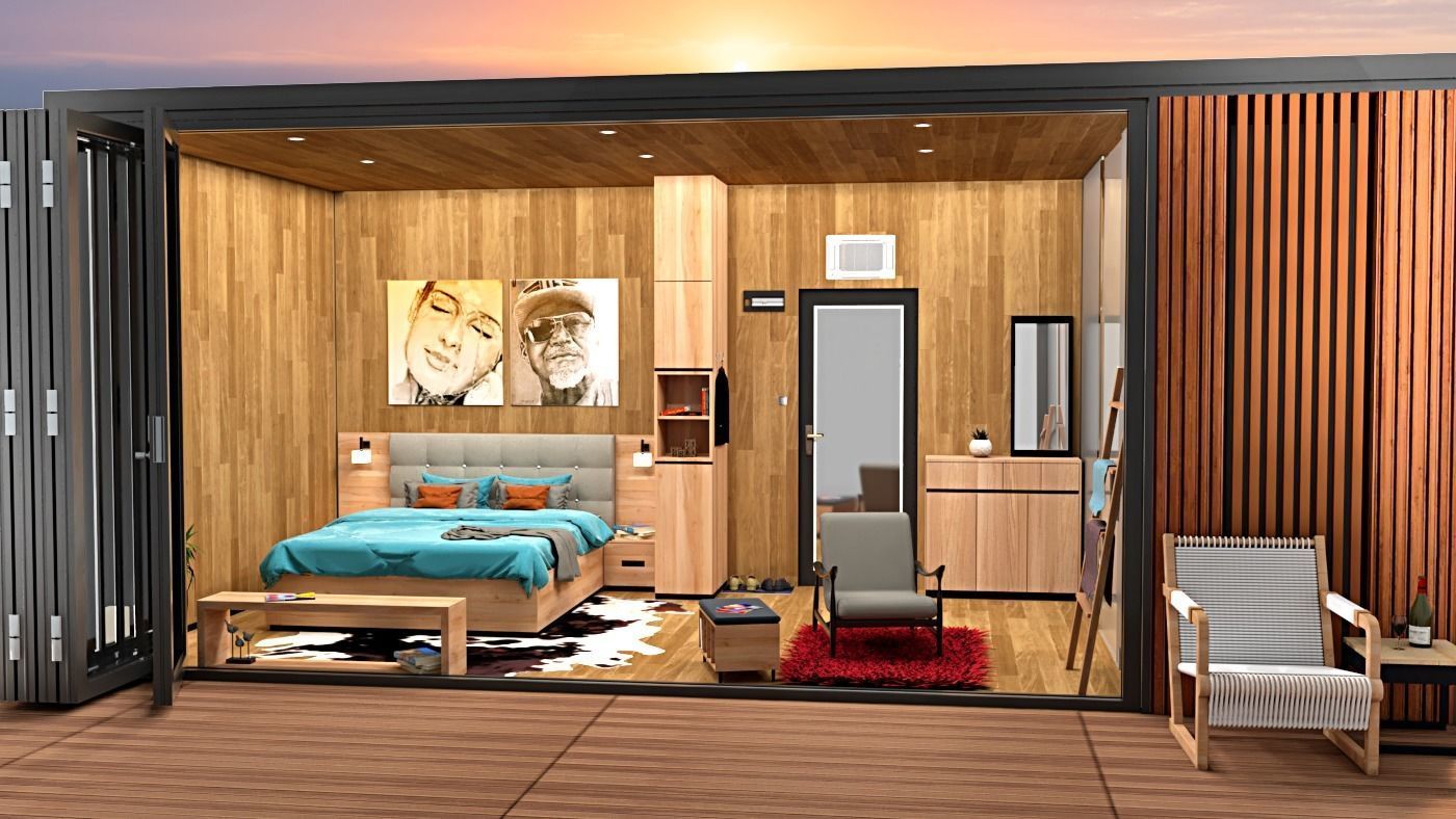 beach hut tiny house vacation house with hot tub 3D model_2