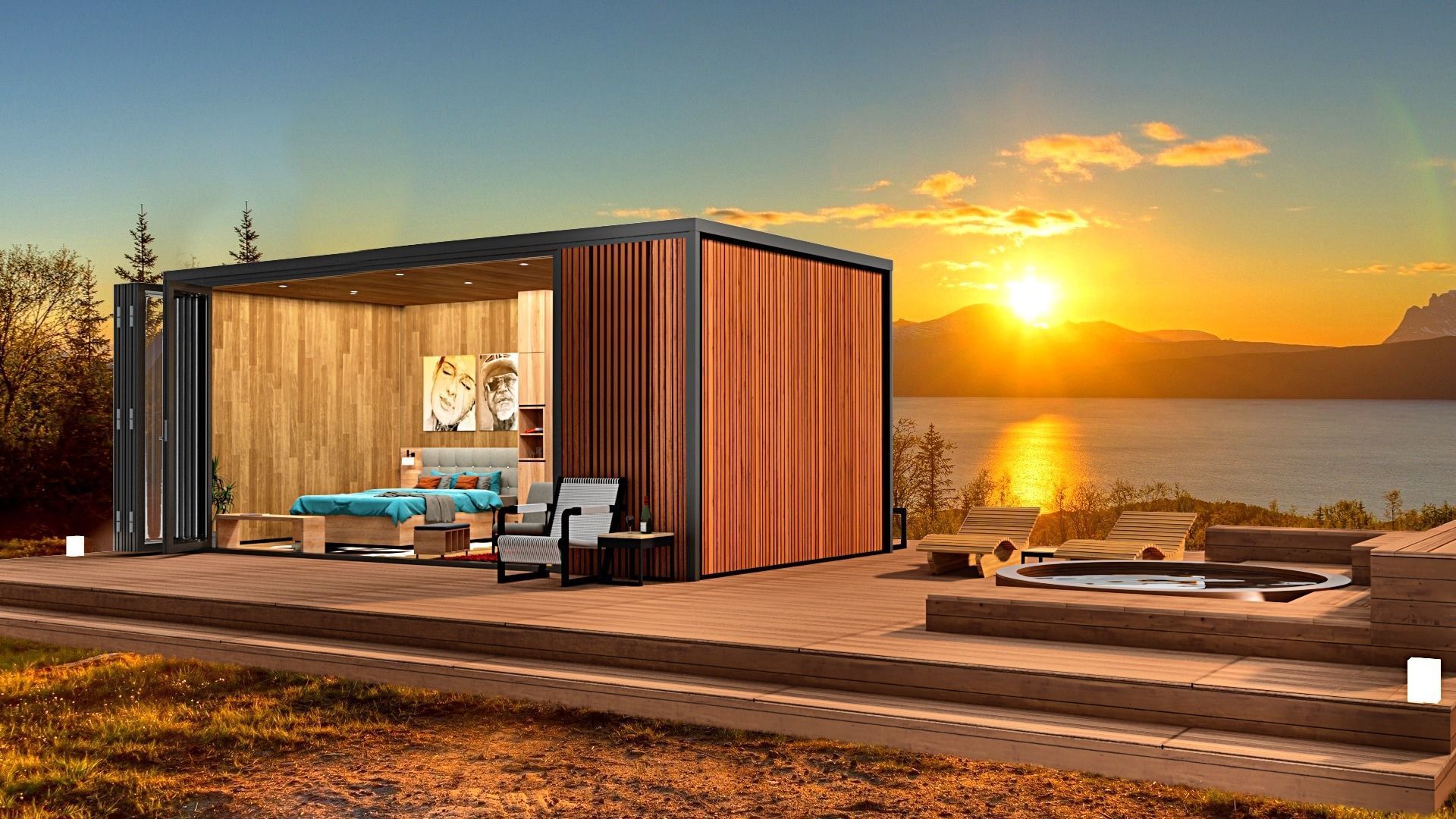 beach hut tiny house vacation house with hot tub 3D model_3