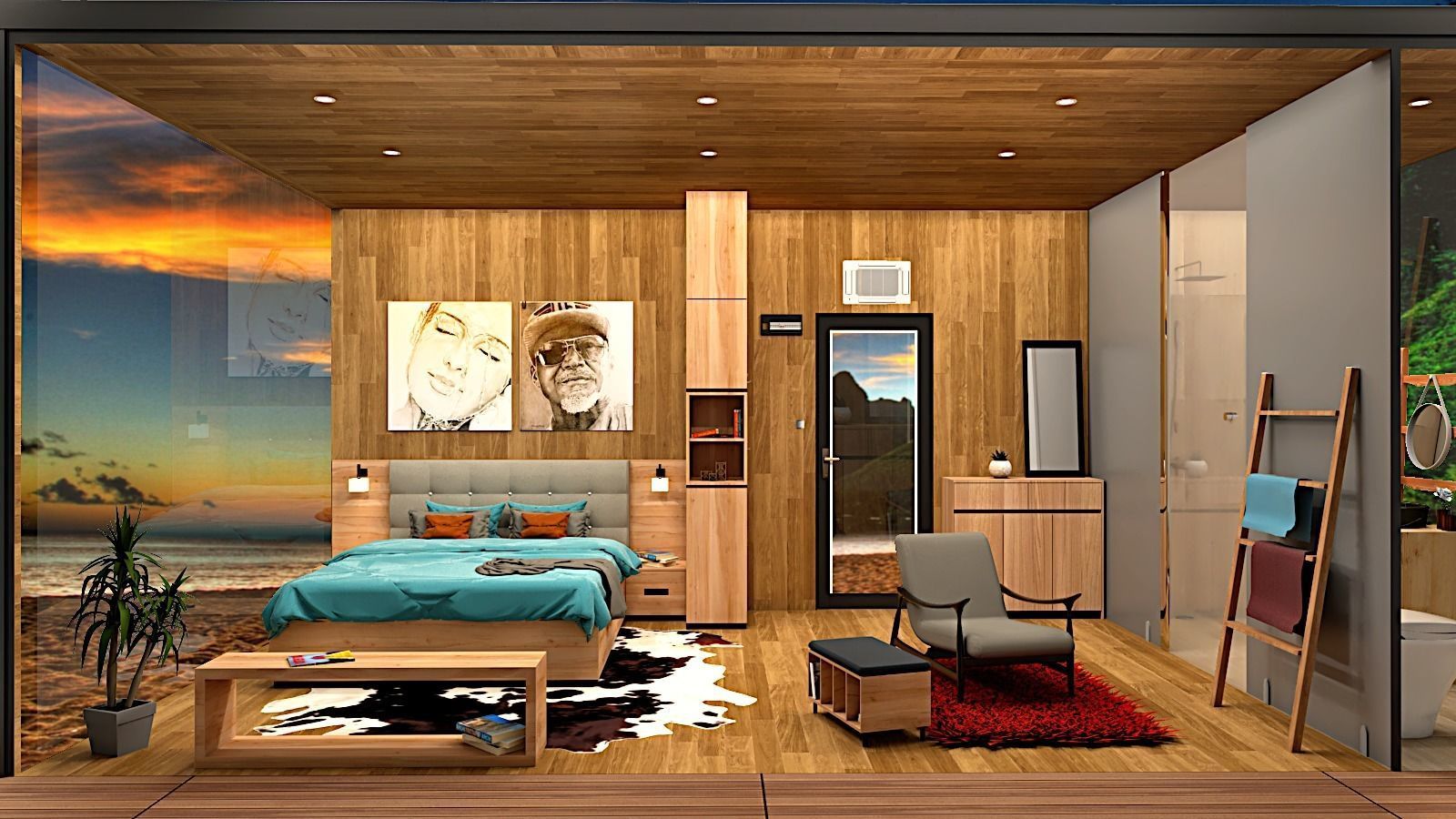 beach hut tiny house vacation house with hot tub 3D model_4