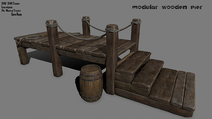 wooden pier Low-poly 3D model
