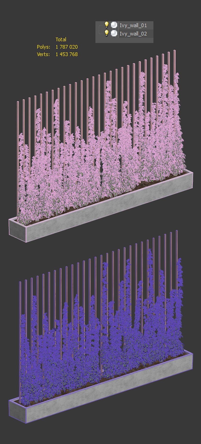 Ivy partition in a rectangular pot - 2 models 3D model_2