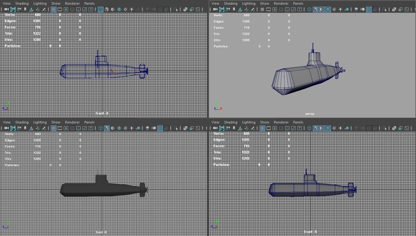 Diesel Attack Submarine Low Polygon Low-poly 3D model_2
