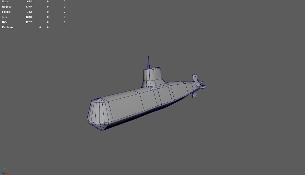 Diesel Attack Submarine Low Polygon Low-poly 3D model_1