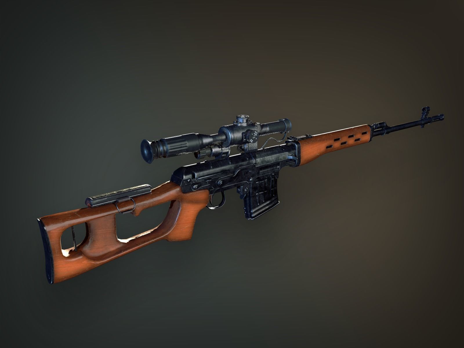 Lowpoly PBR Dragunov Sniper Rifle SVD Low-poly 3D model_1