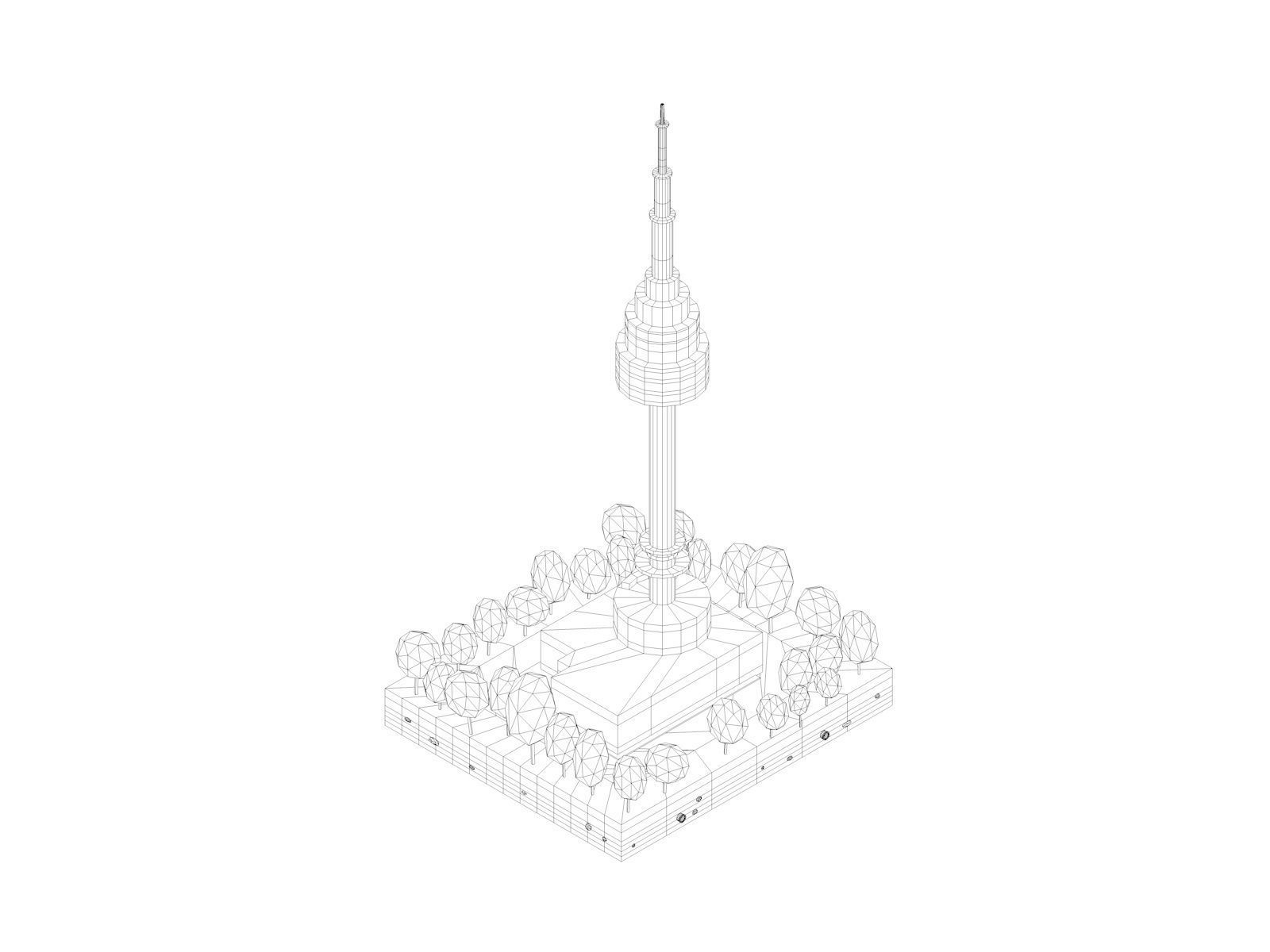 Cartoon Low Poly N Seoul Tower Landmark Low-poly 3D model_4