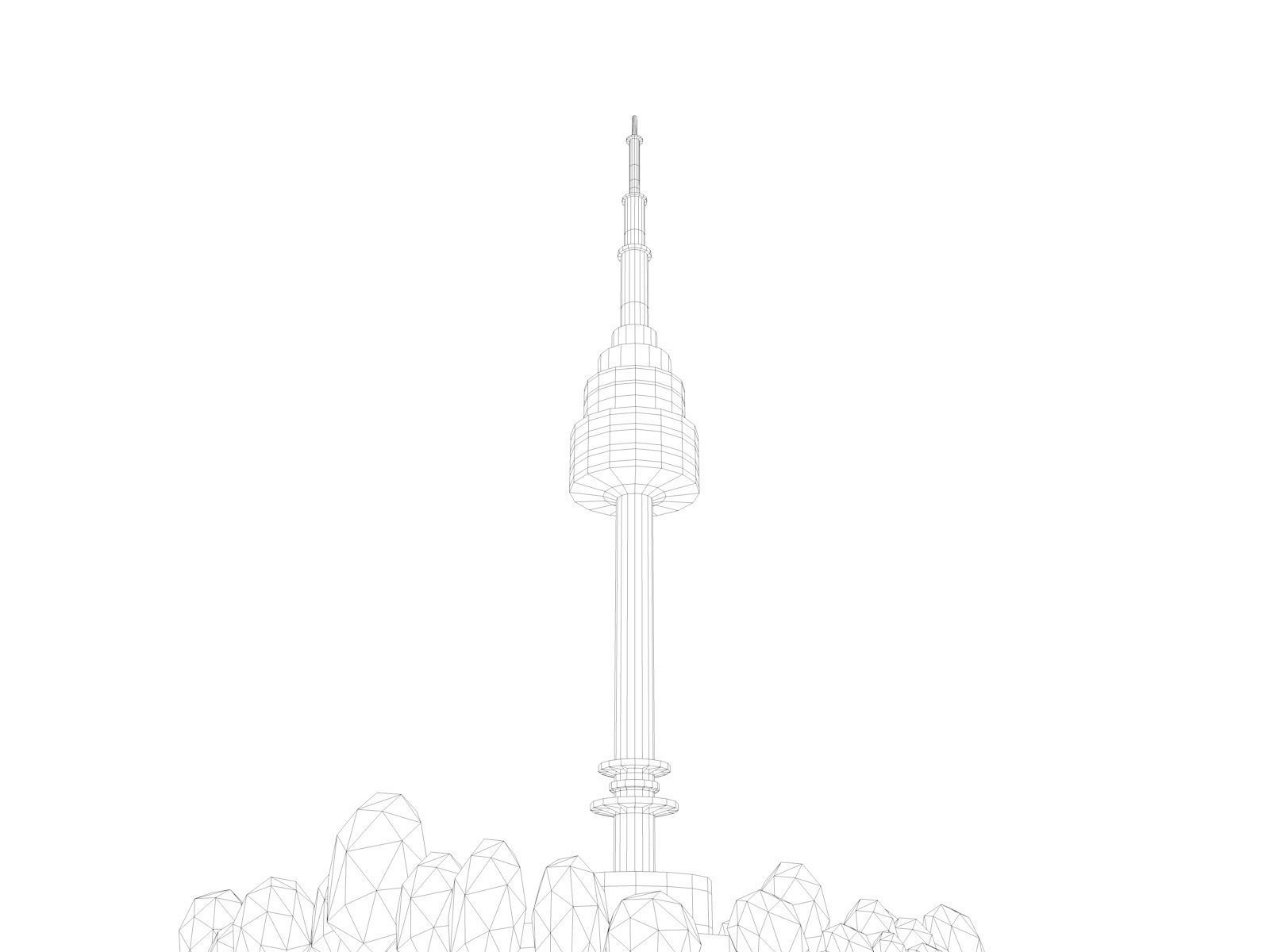 Cartoon Low Poly N Seoul Tower Landmark Low-poly 3D model_5