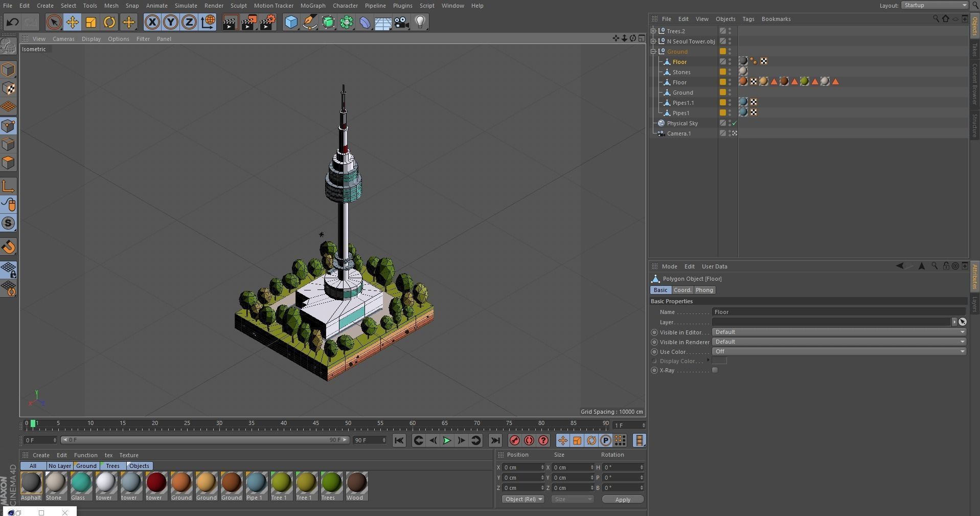 Cartoon Low Poly N Seoul Tower Landmark Low-poly 3D model_7