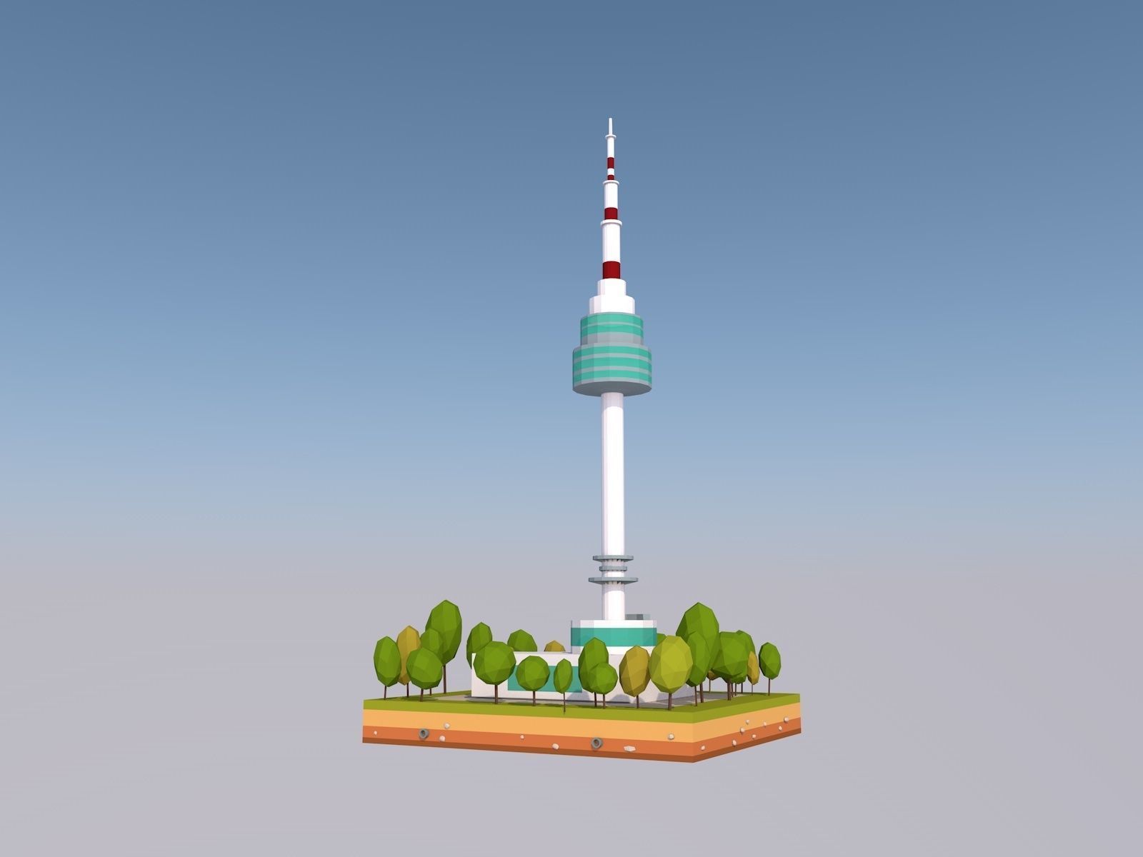 Cartoon Low Poly N Seoul Tower Landmark Low-poly 3D model_1