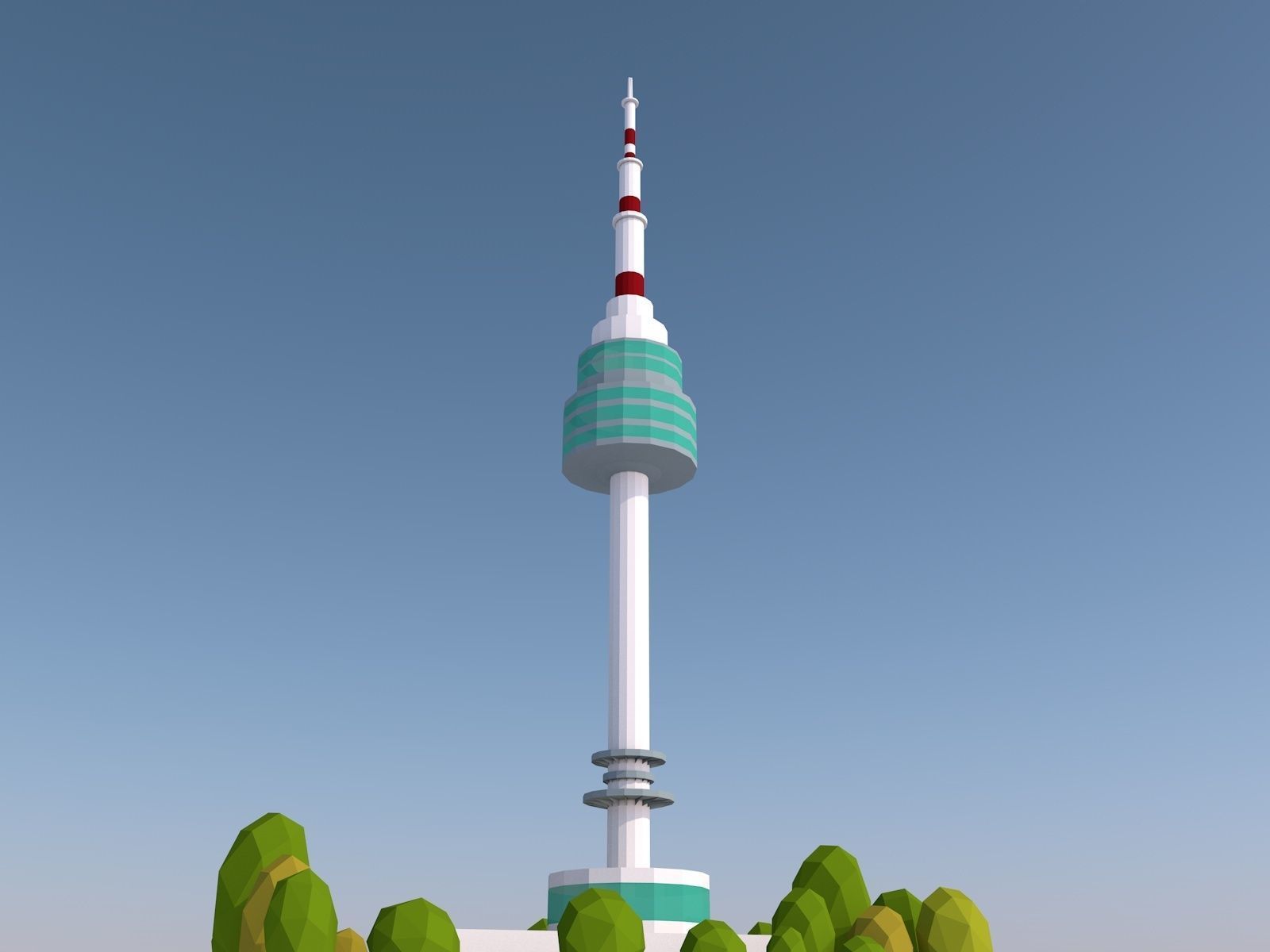 Cartoon Low Poly N Seoul Tower Landmark Low-poly 3D model_3