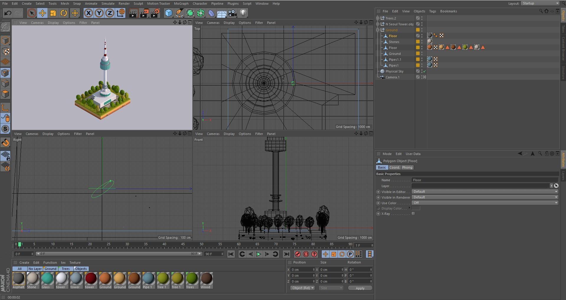 Cartoon Low Poly N Seoul Tower Landmark Low-poly 3D model_8