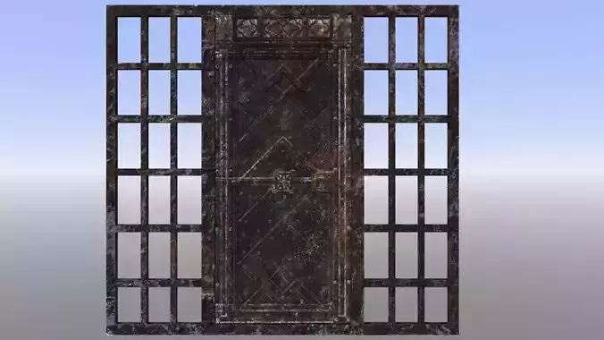 Rusty gate with bars Low-poly 3D model