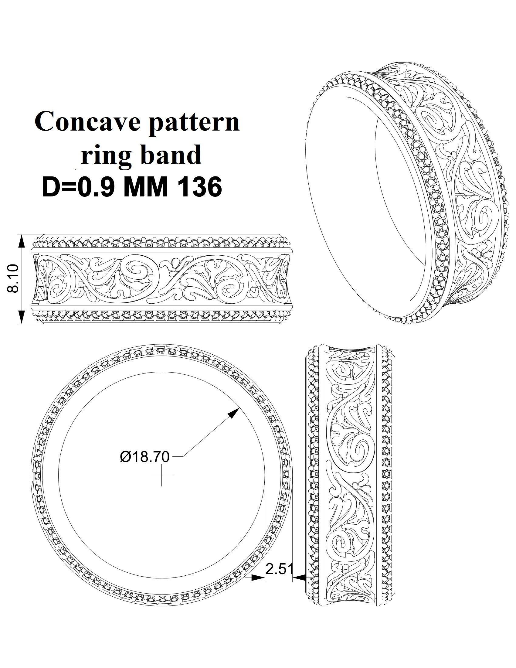 Concave pattern ring band 3D print model_3