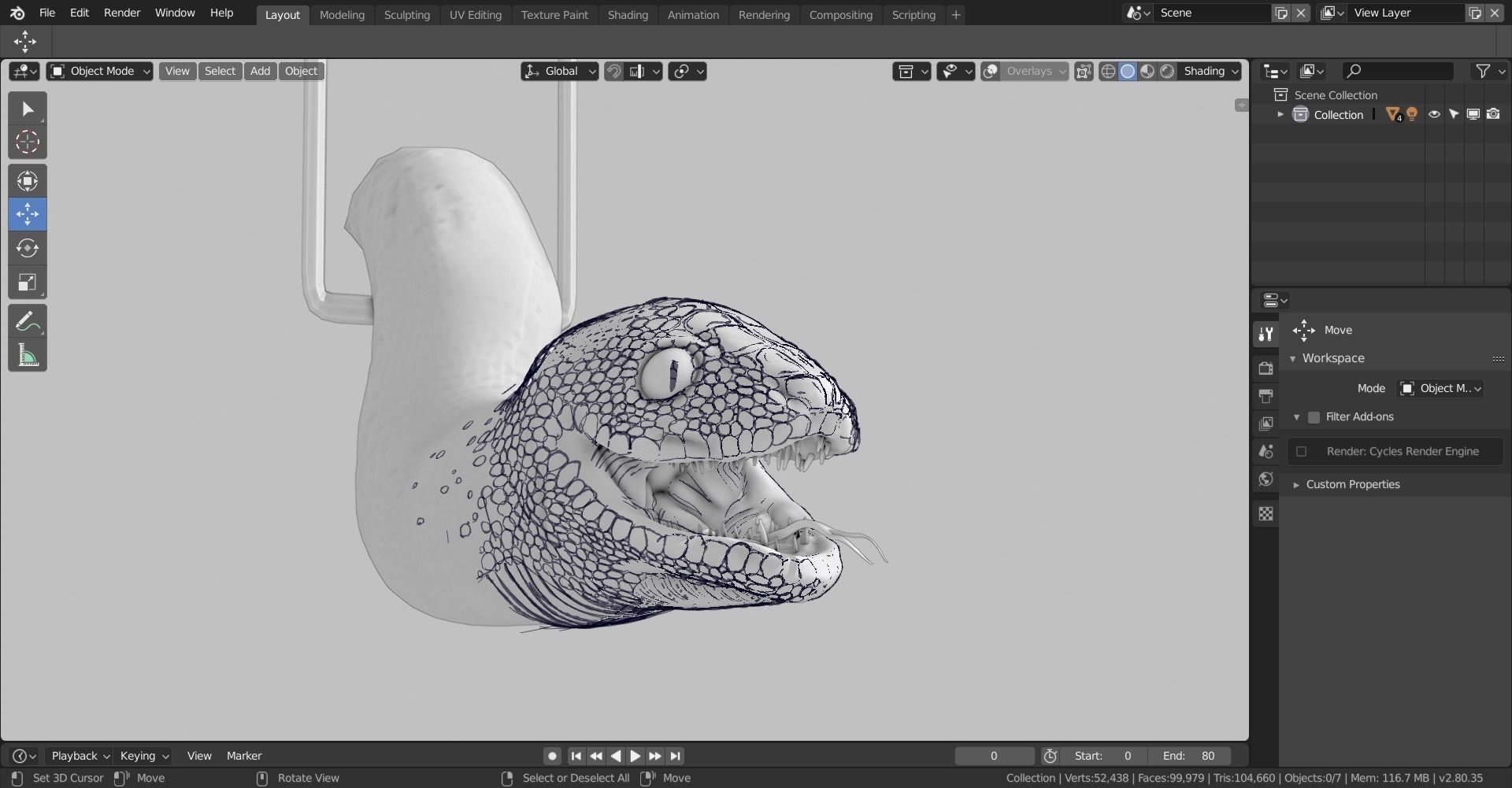 grease pencil snake 3D model_2