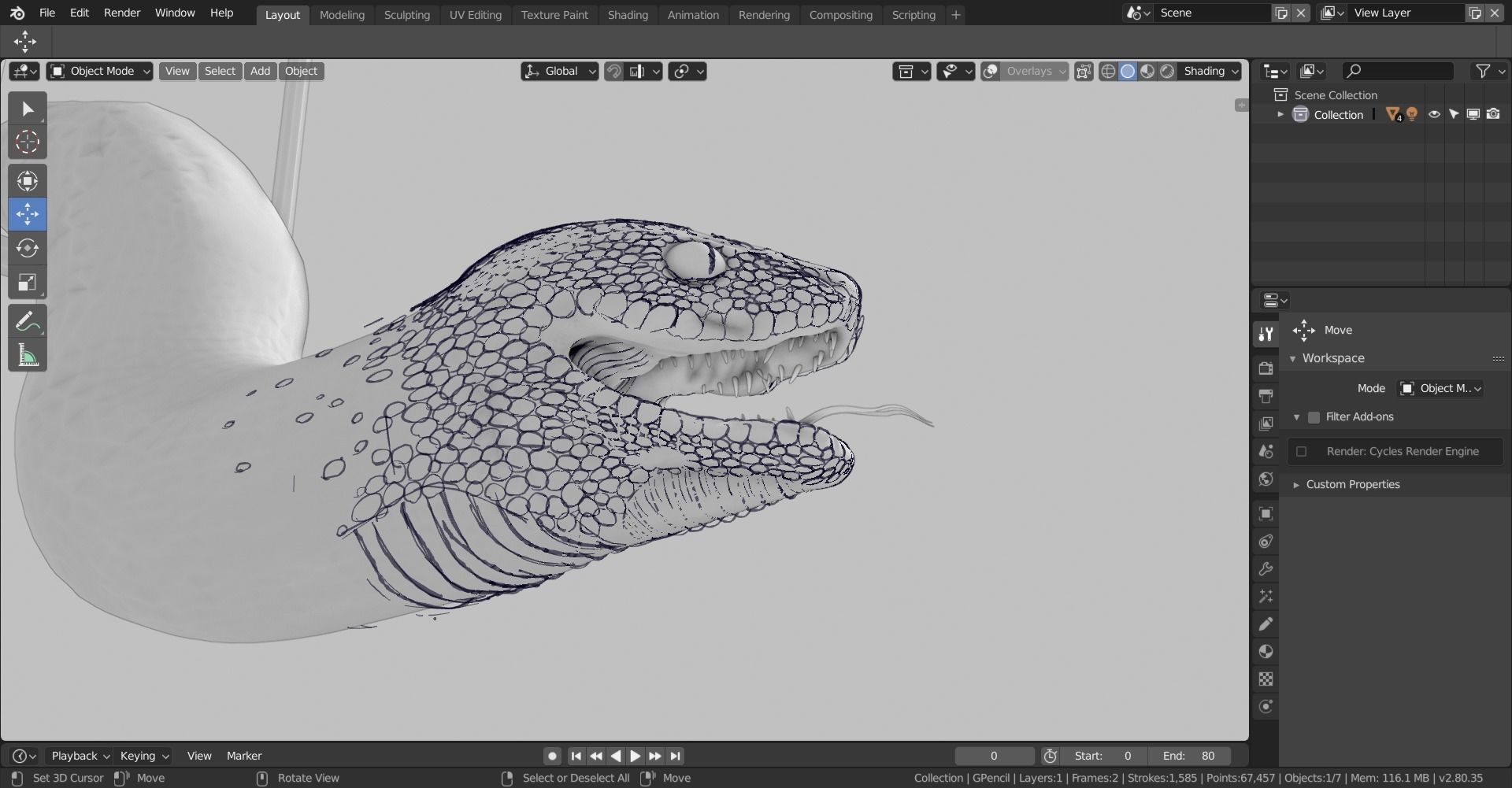 grease pencil snake 3D model_1