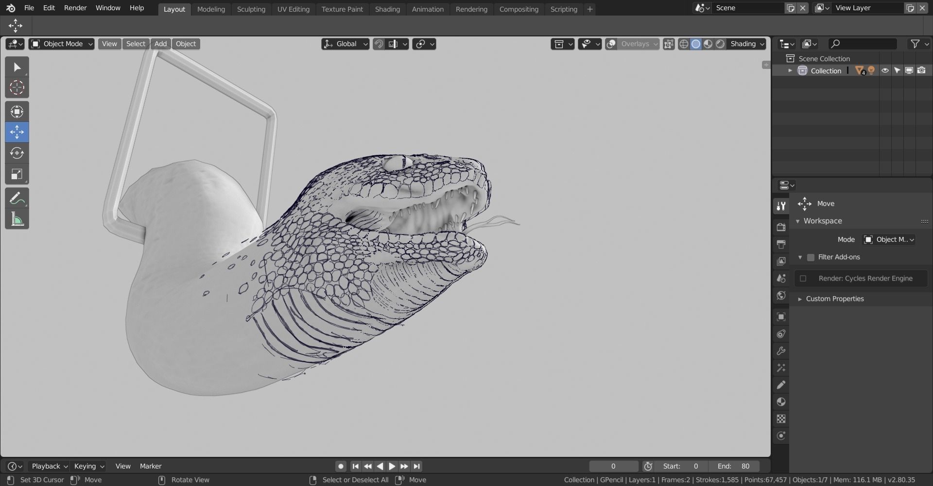 grease pencil snake 3D model_4