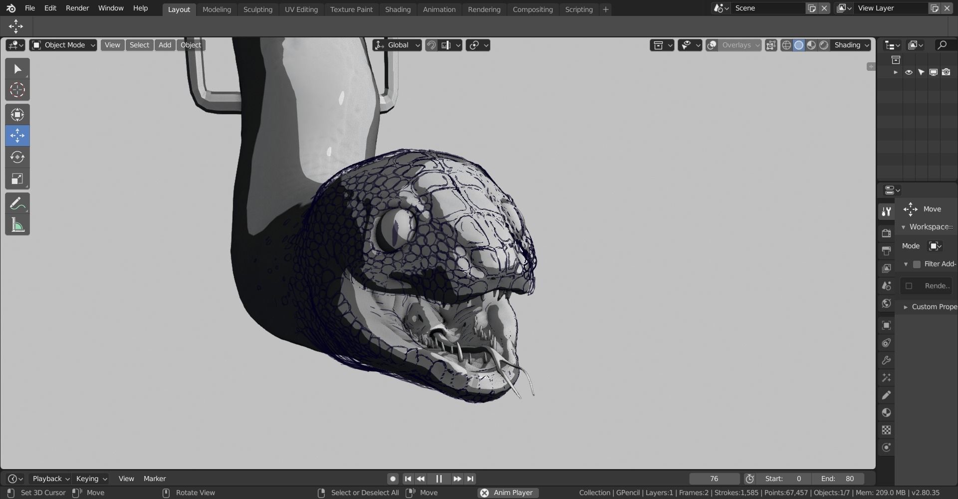 grease pencil snake 3D model_6