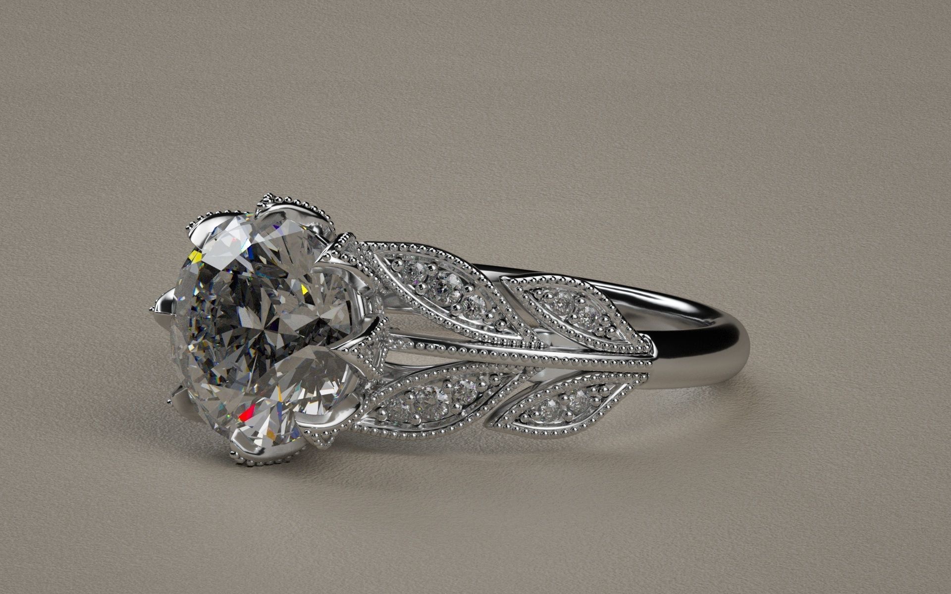 Leaf ring 3D print model_3