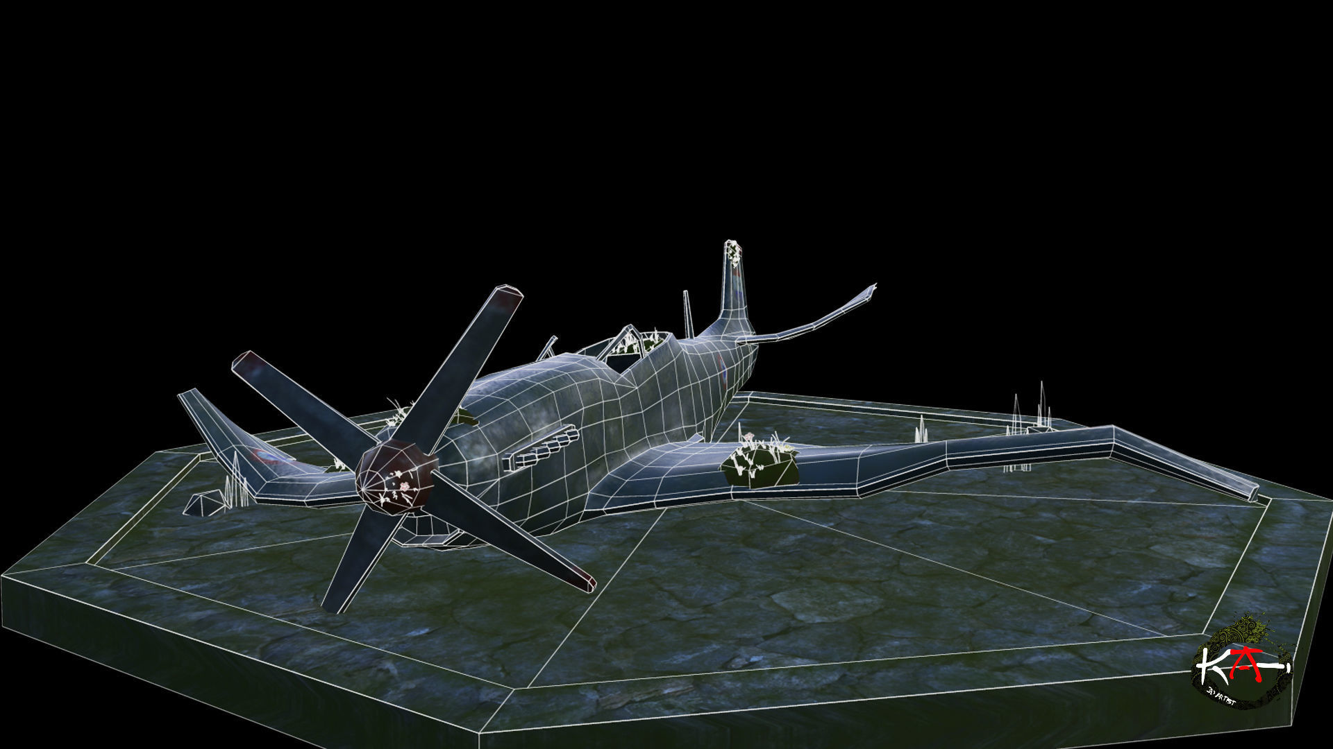 P51 Mustang Damage Low-poly 3D model_4