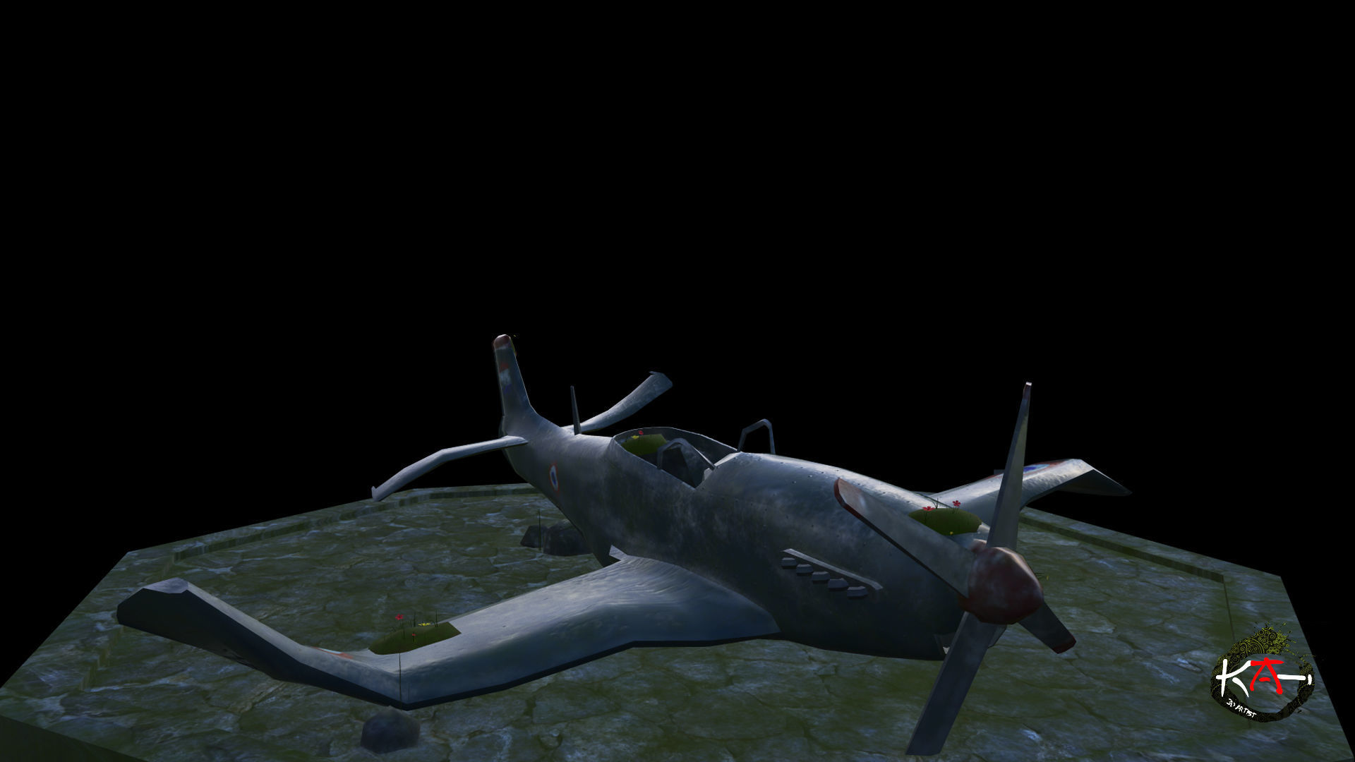 P51 Mustang Damage Low-poly 3D model_6