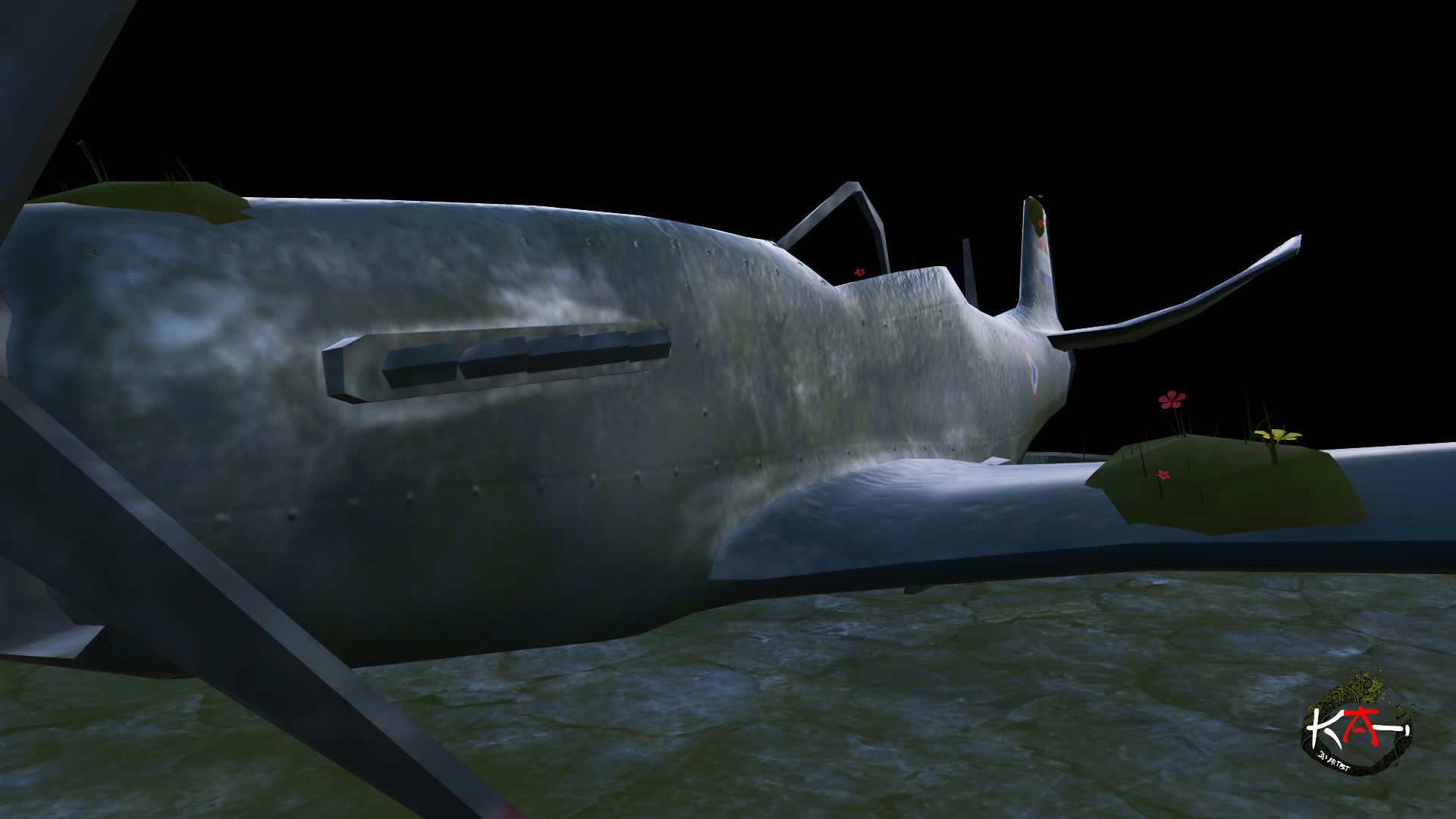 P51 Mustang Damage Low-poly 3D model_9
