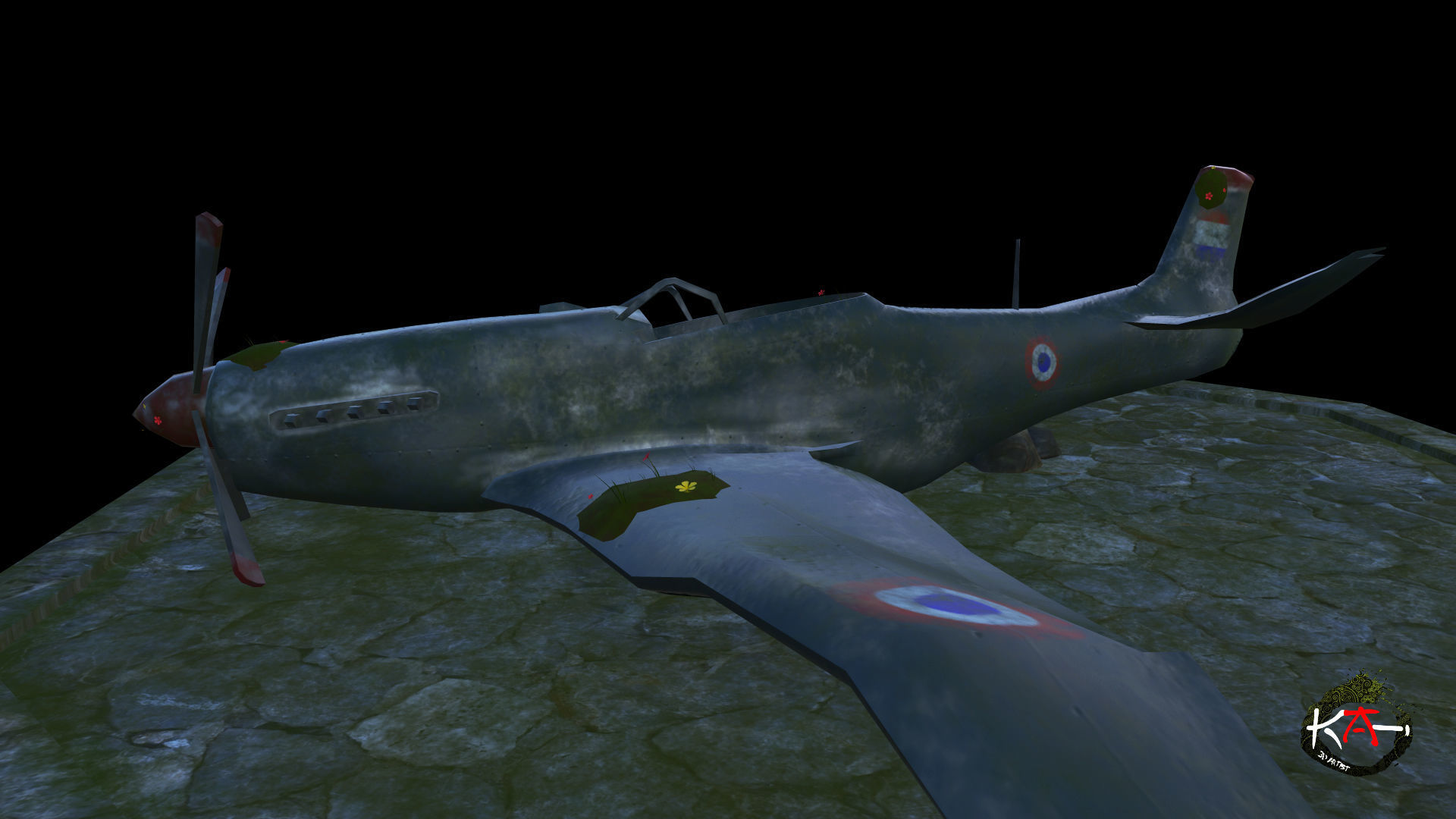 P51 Mustang Damage Low-poly 3D model_3