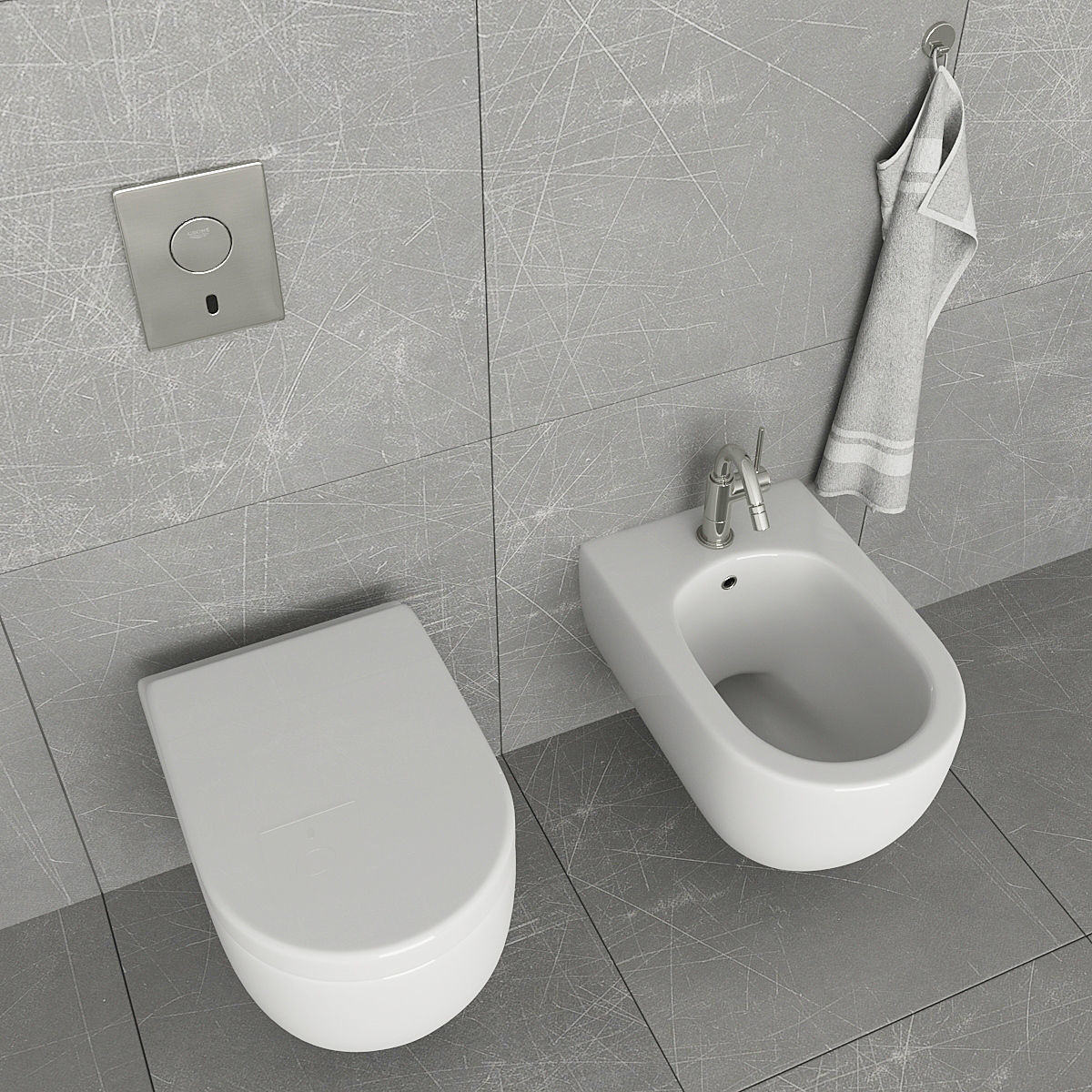 Toilet and bidet Villeroy 3D model_5
