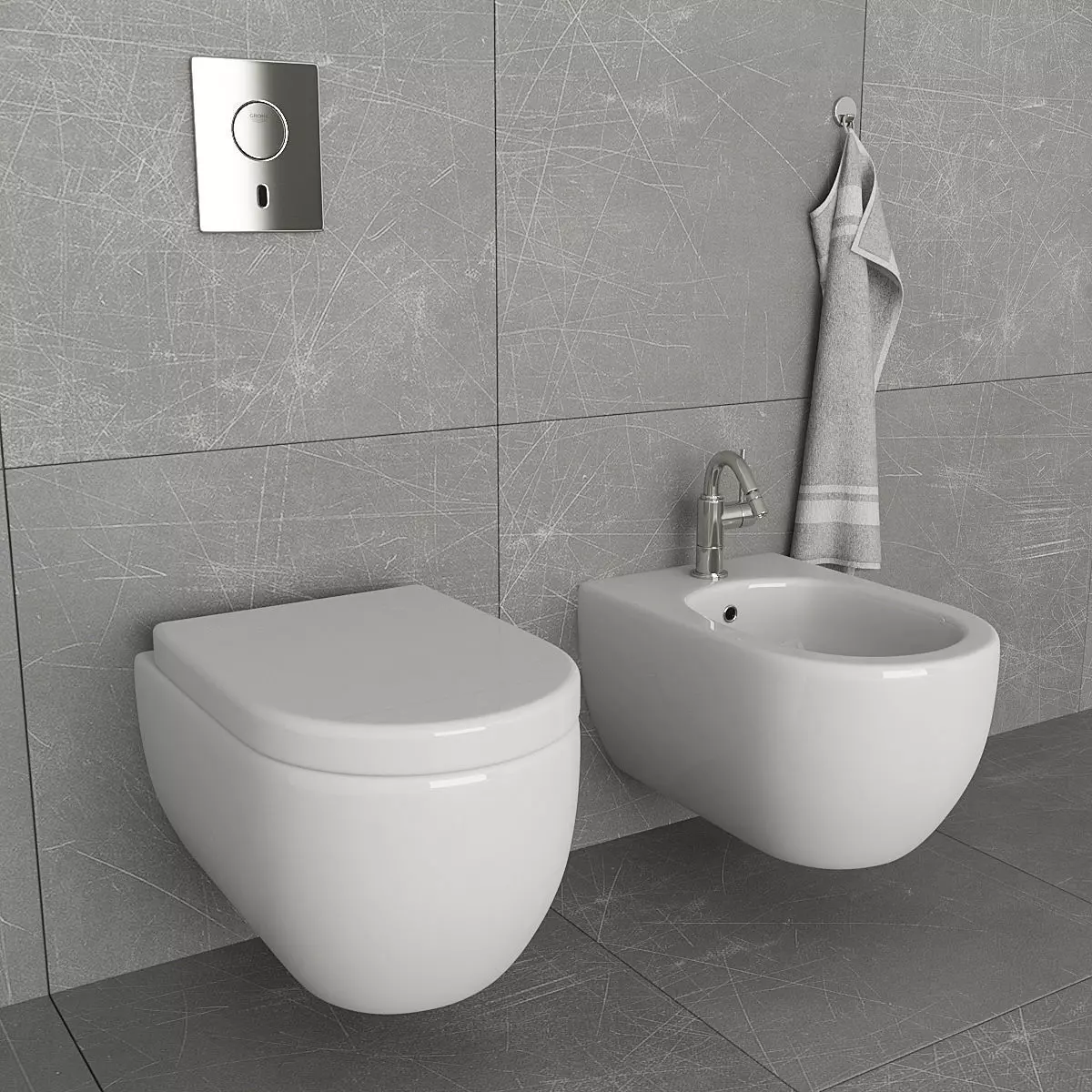 Toilet and bidet Villeroy 3D model_0