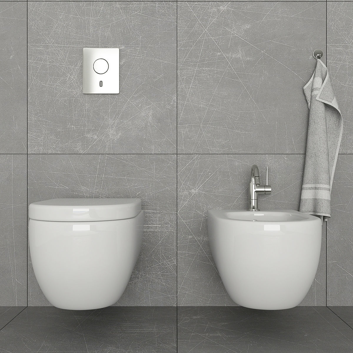 Toilet and bidet Villeroy 3D model_1