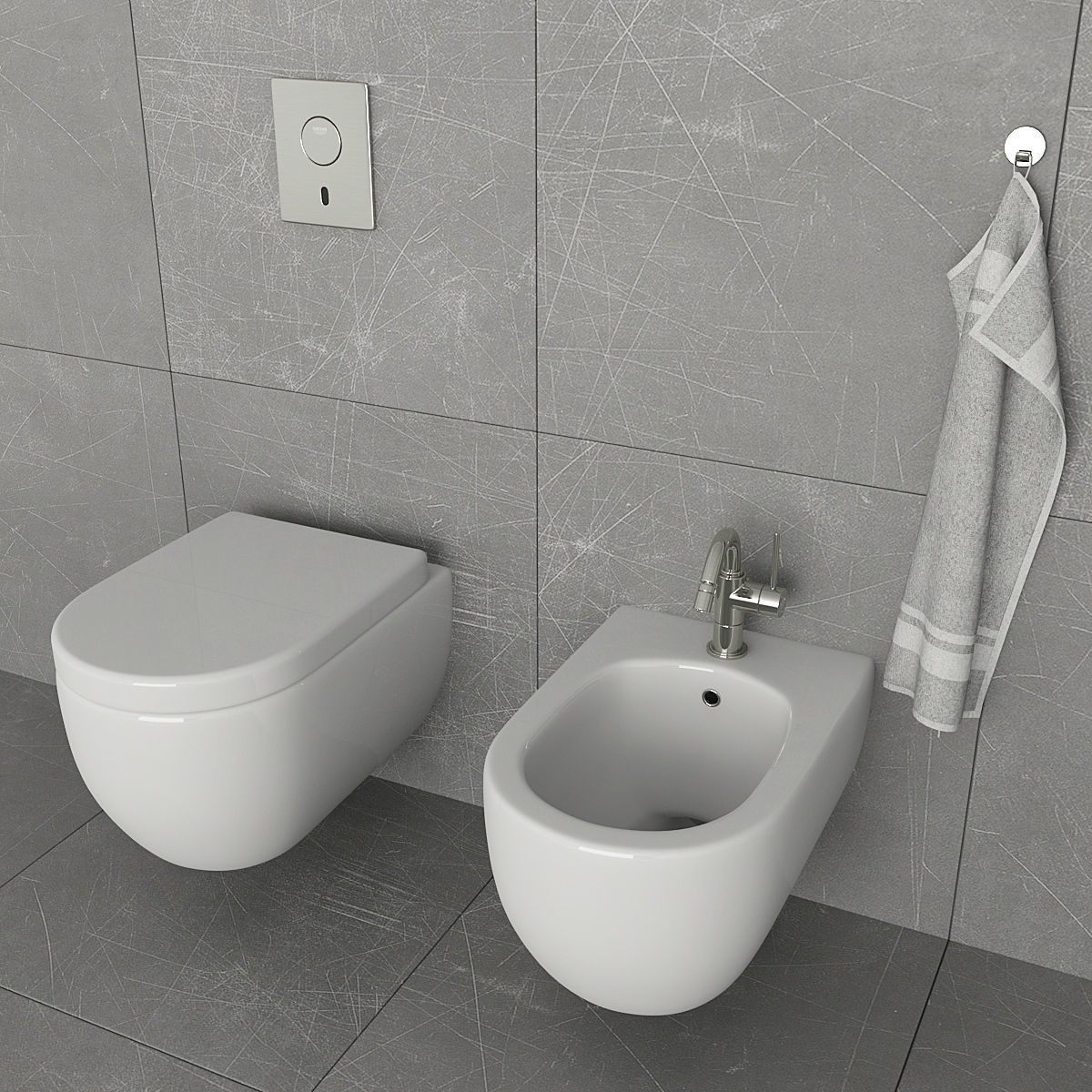 Toilet and bidet Villeroy 3D model_4