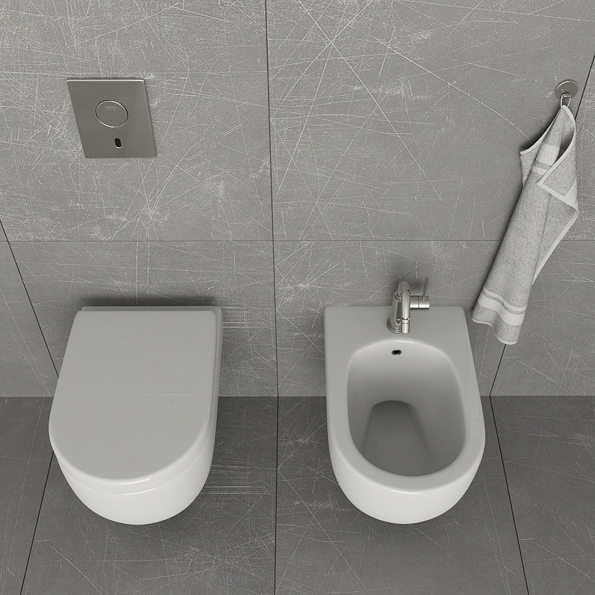 Toilet and bidet Villeroy 3D model_7