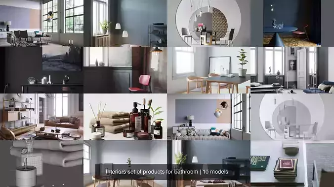 Interiors set of products for bathroom 3D Model Collection