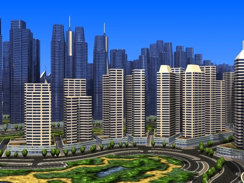 Cityscape city in shape of triangle Low-poly 3D model_4