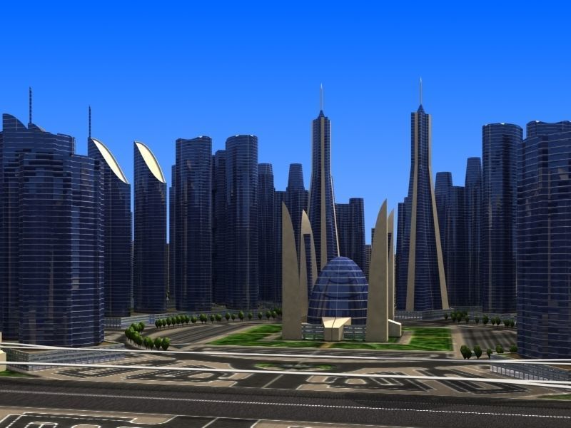 Cityscape city in shape of triangle Low-poly 3D model_3